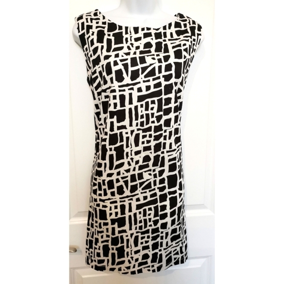 Black and white Geometric cotton shift dress sleeveless size L NWOT - Picture 1 of 5